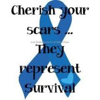 an image of a blue ribbon that says "cheshire your scars they represent survival." 